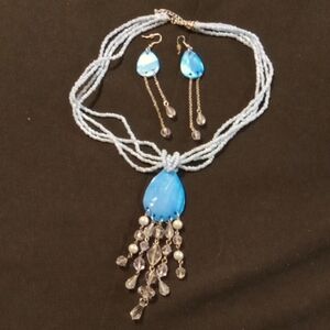 Vintage Shira LTD Necklace Earring Set 19"-21" W/ 5" Tear Drop Tassel 4" Earring